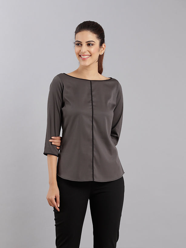 Boat Neck Top- Grey| Formal Tops