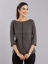 Boat Neck Top- Grey| Formal Tops