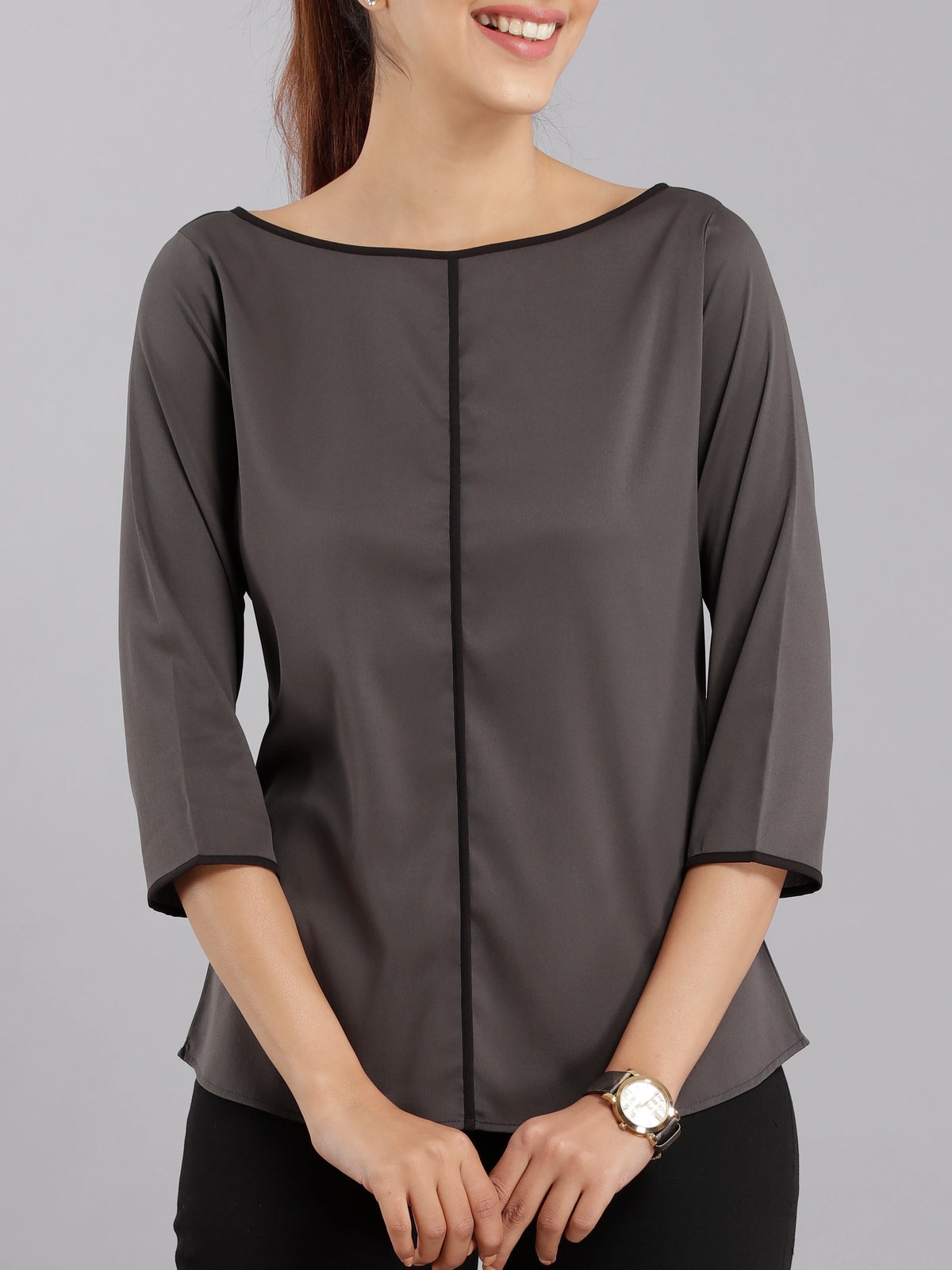 Boat Neck Top- Grey| Formal Tops