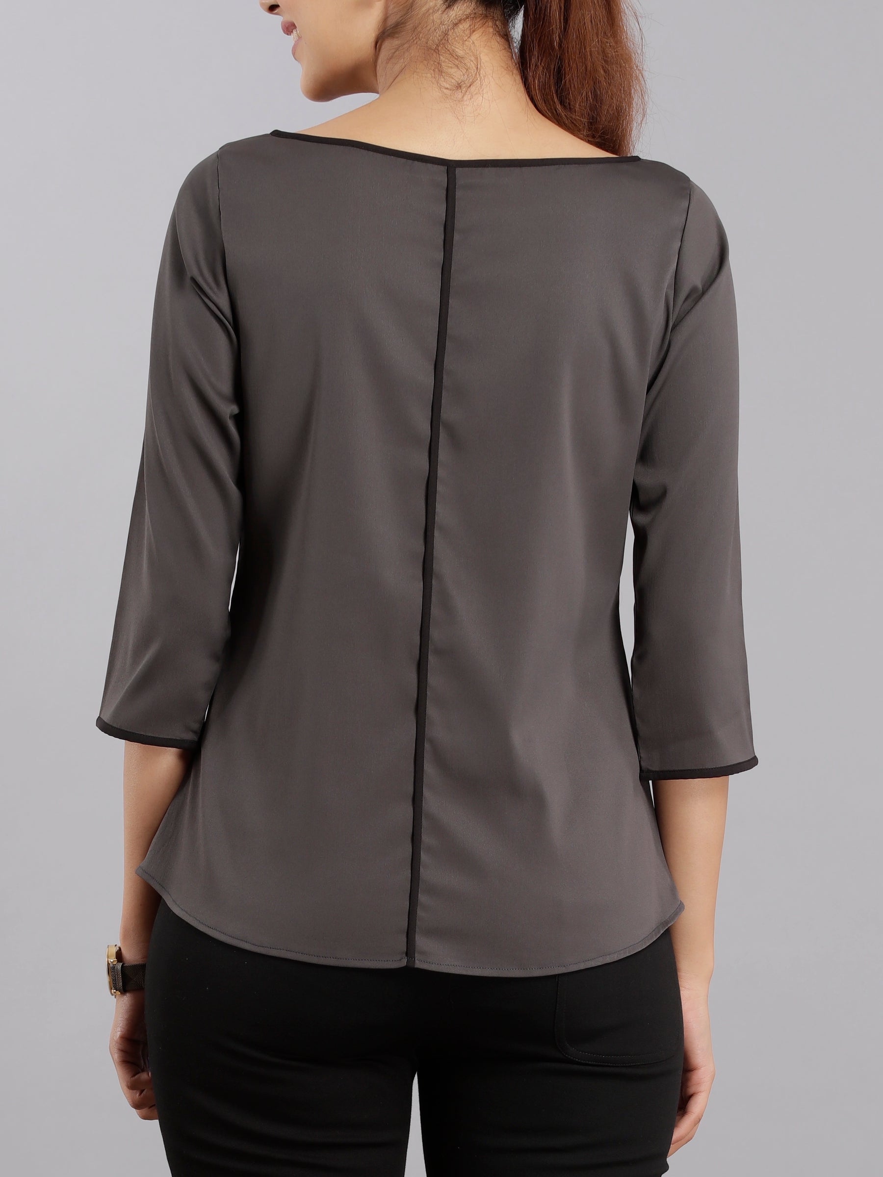 Boat Neck Top- Grey| Formal Tops