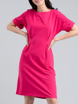 Boat Neck Drop Shoulder Knitted Fit & Flare Dress - Pink