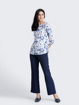 Boat Neck Floral Top - Blue