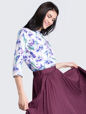 Boat Neck Floral Top - Purple