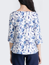 Boat Neck Floral Top - Blue