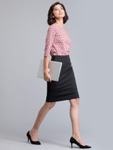 Boat Neck Geometric Print Top - Red| Formal Tops