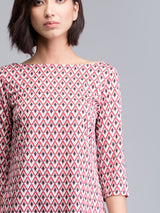 Boat Neck Geometric Print Top - Red| Formal Tops