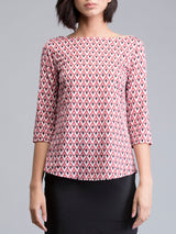 Boat Neck Geometric Print Top - Red| Formal Tops