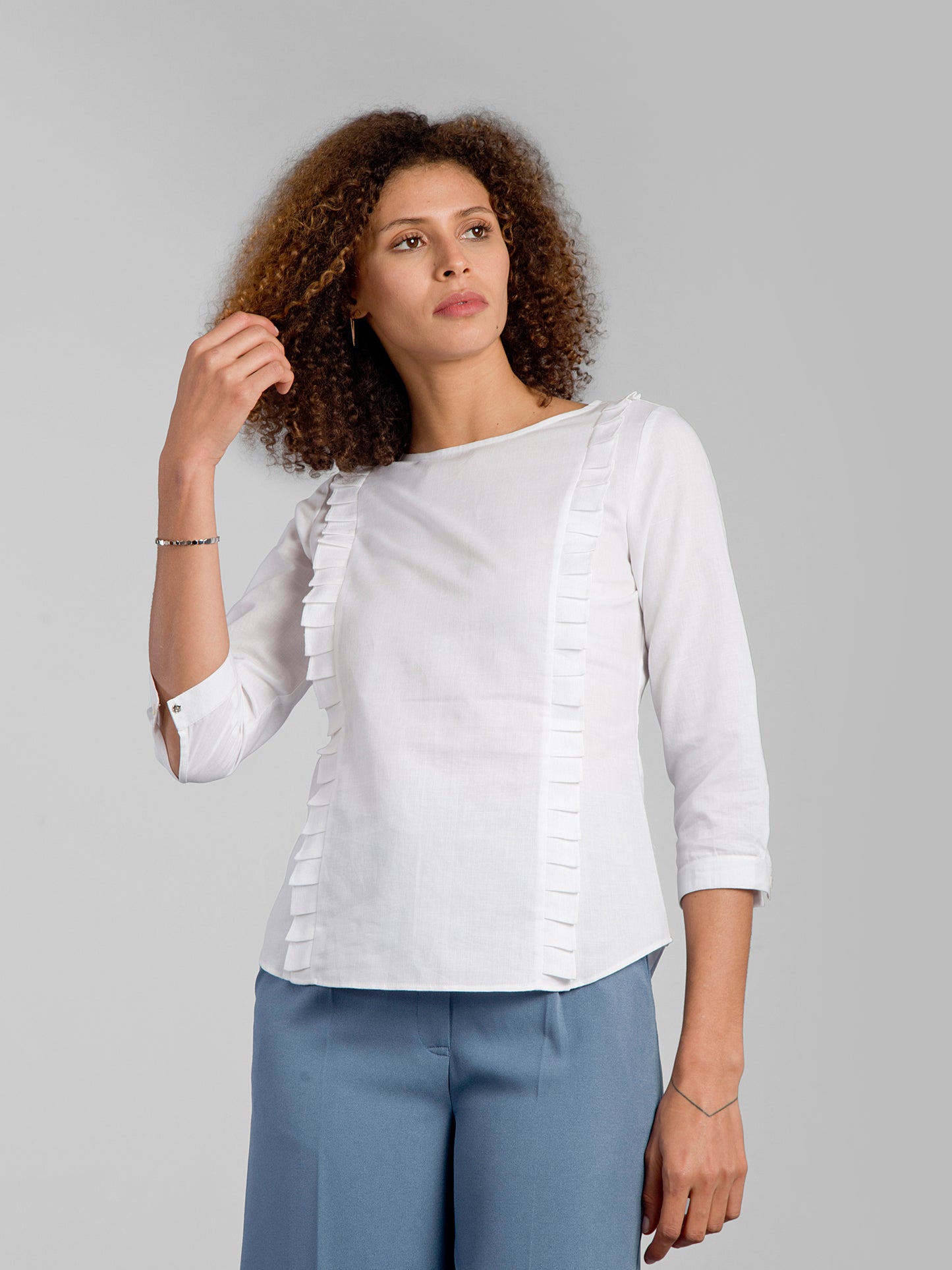 Boat Neck Ruffle Top - White