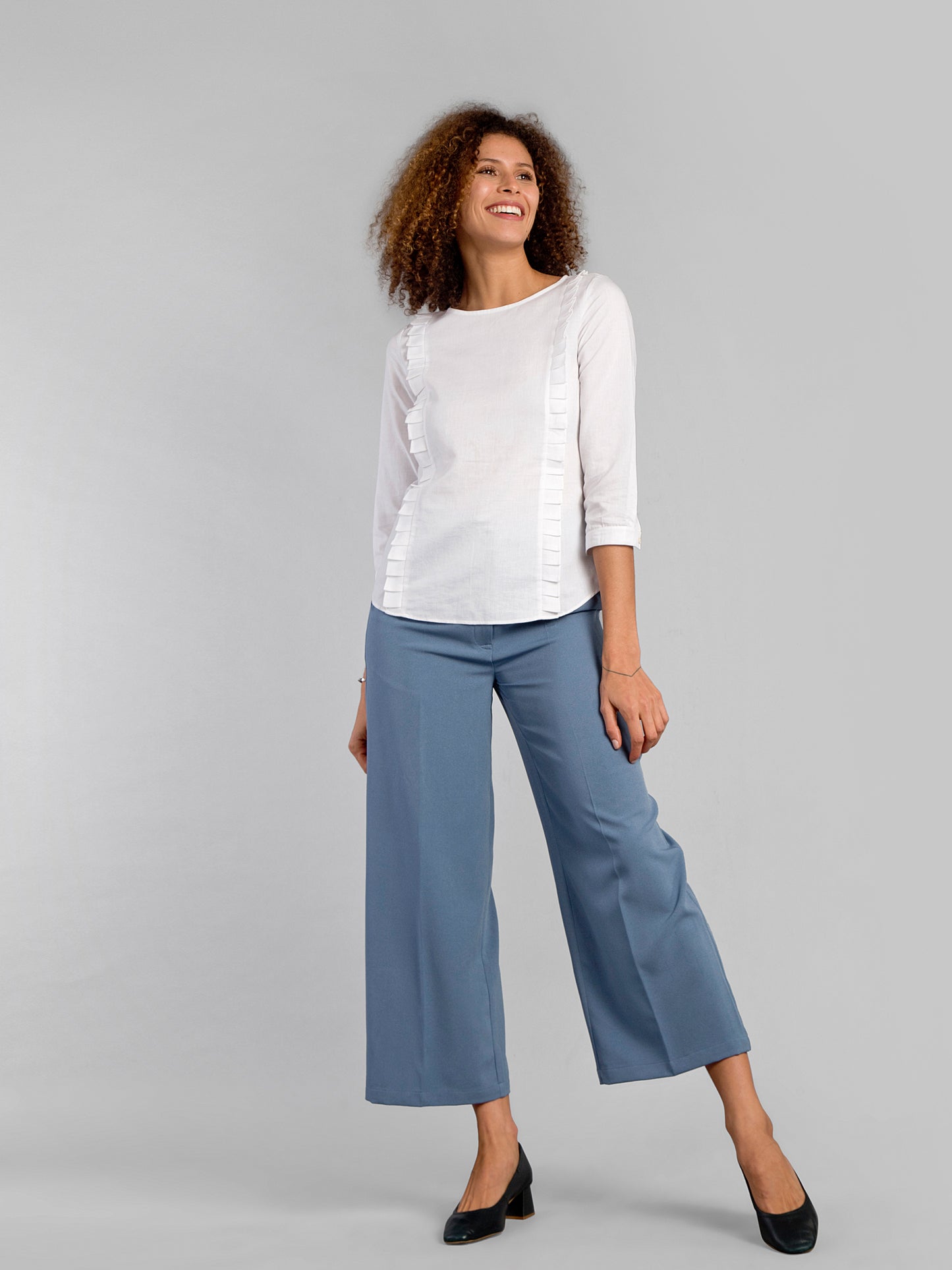 Boat Neck Ruffle Top - White