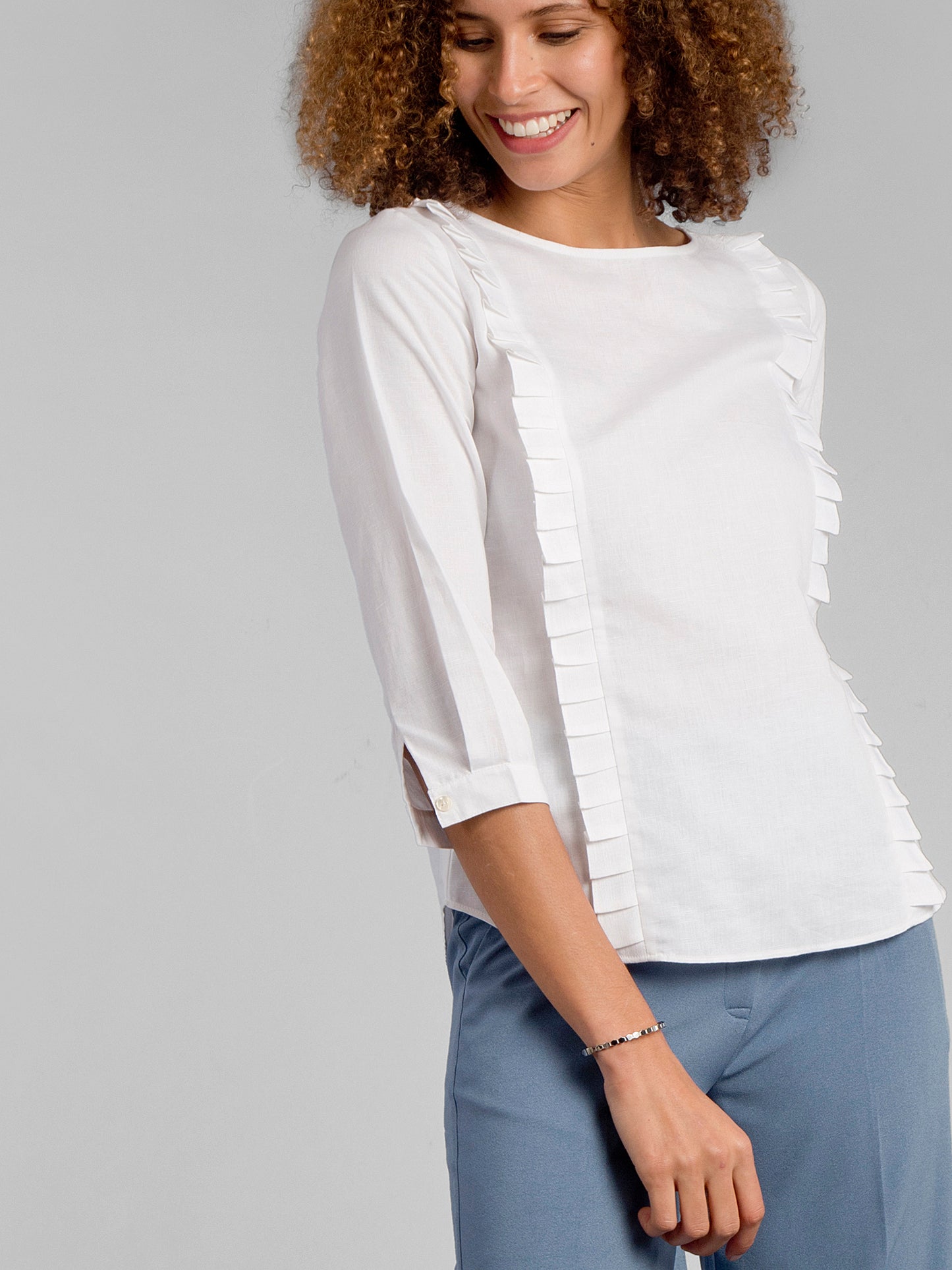 Boat Neck Ruffle Top - White