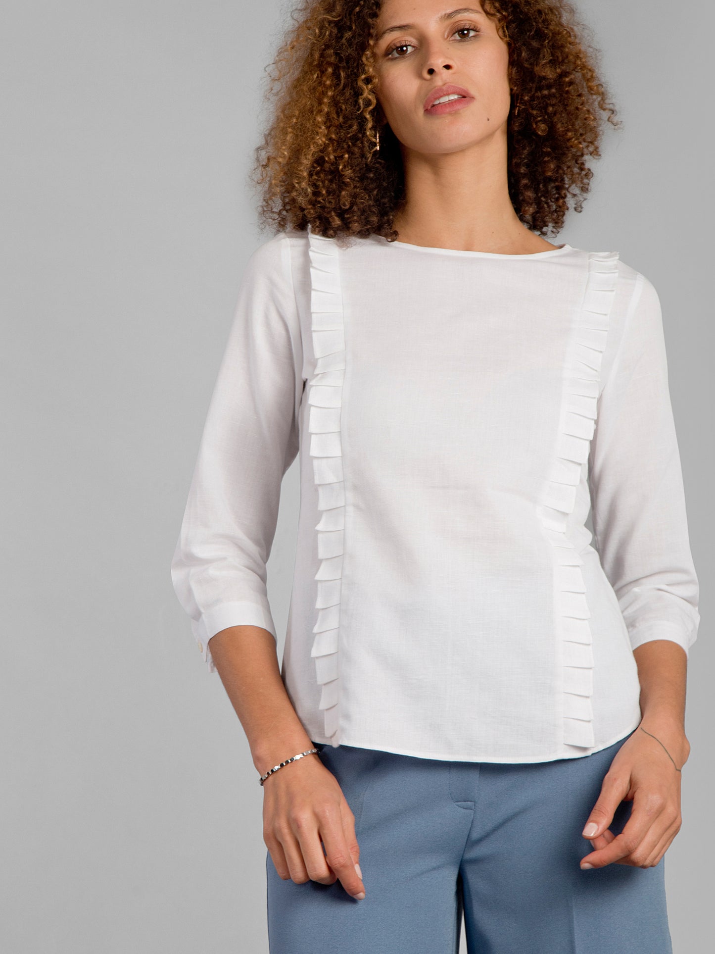 Boat Neck Ruffle Top - White