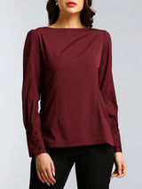 Boat Neck Top With Gather Details - Maroon