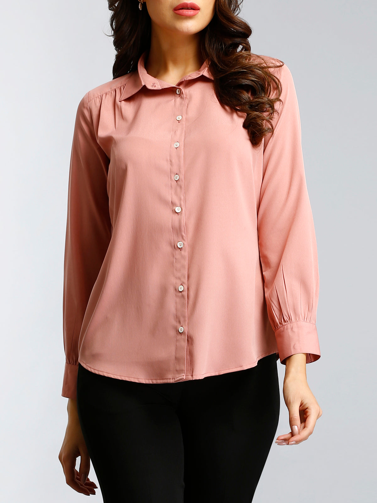 Collar Shirt With Gather Details - Pink