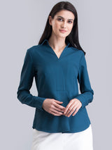 Collared Pleat Detail Top - Teal| Formal Tops