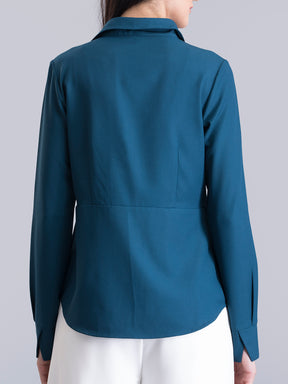 Collared Pleat Detail Top - Teal| Formal Tops