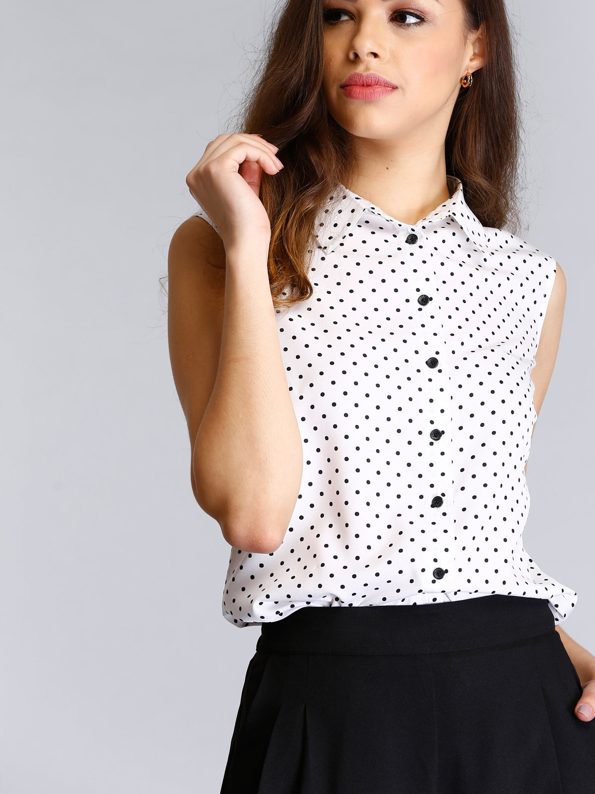 Collared Polka Dot Shirt - White and Black