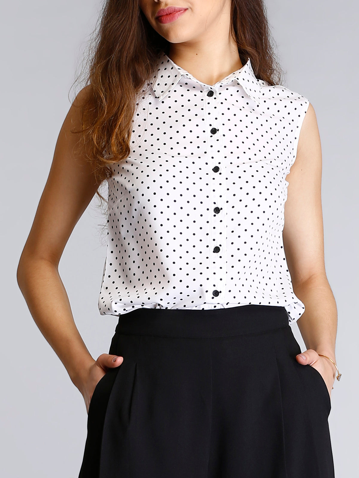 Collared Polka Dot Shirt - White and Black