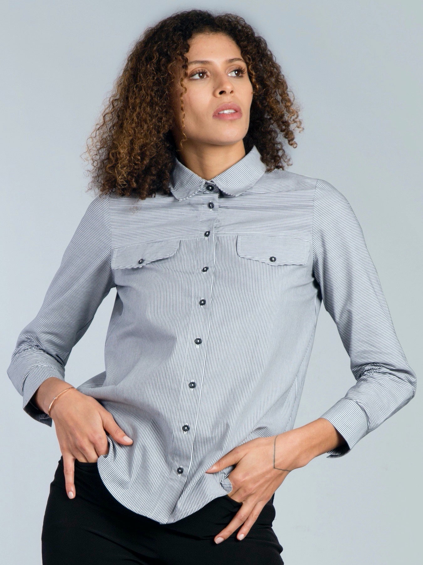 Collared Striped Shirt - Black and White