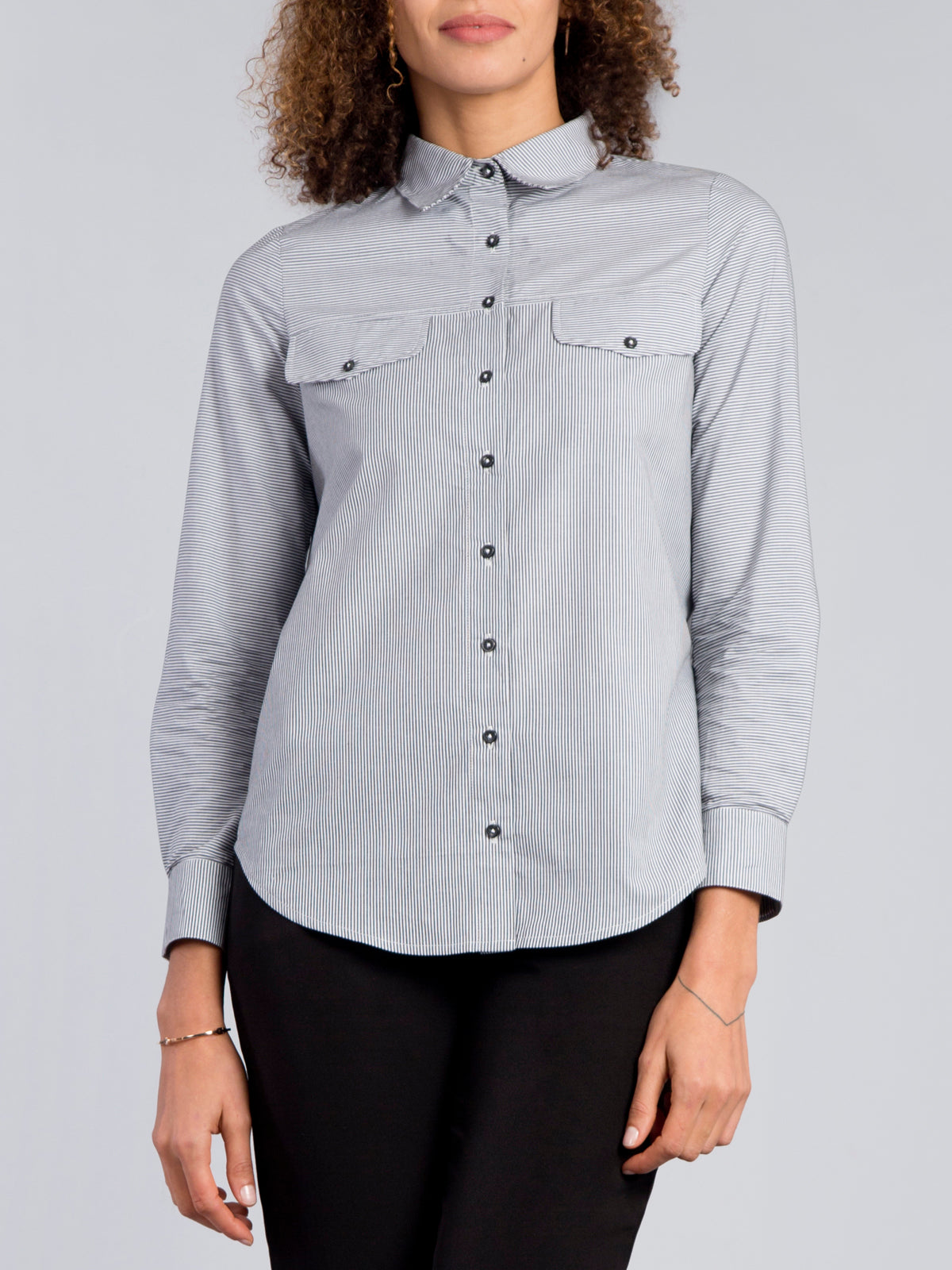 Collared Striped Shirt - Black and White
