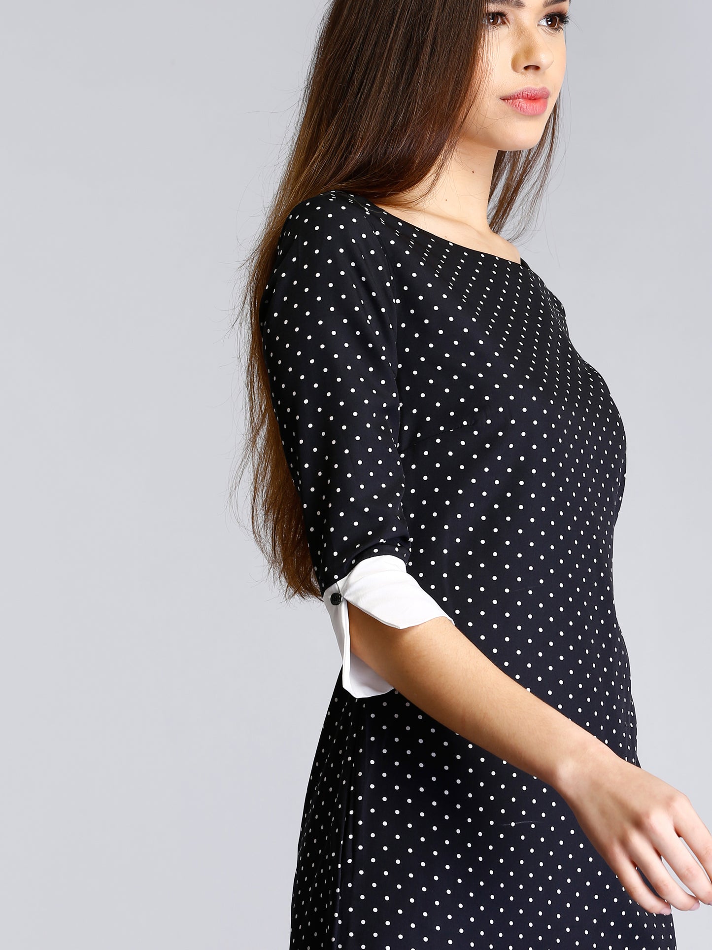 Colour Block Polka Dot Shift Dress - Black and White| Formal Dresses