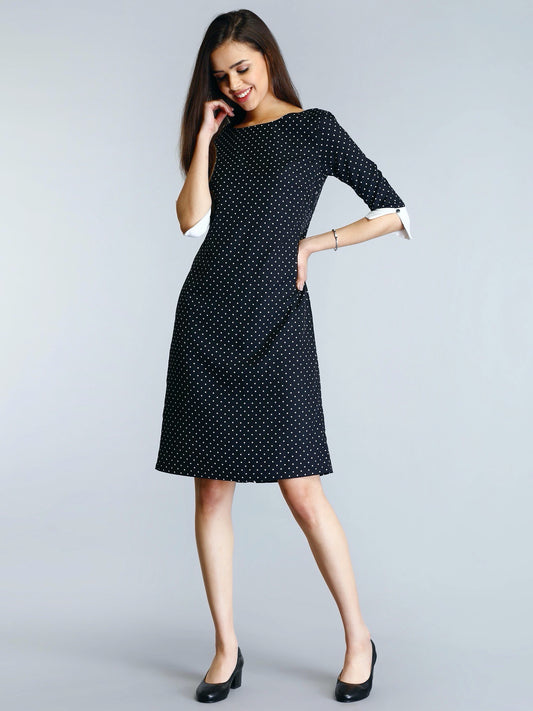Colour Block Polka Dot Shift Dress - Black and White| Formal Dresses