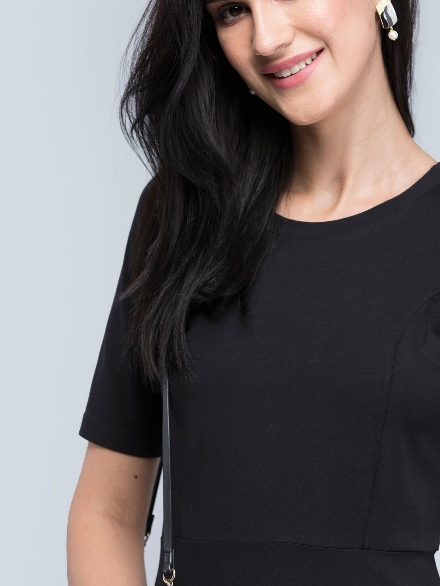 Cotton Round Neck Knitted Fit And Flare Dress - Black| Formal Dresses