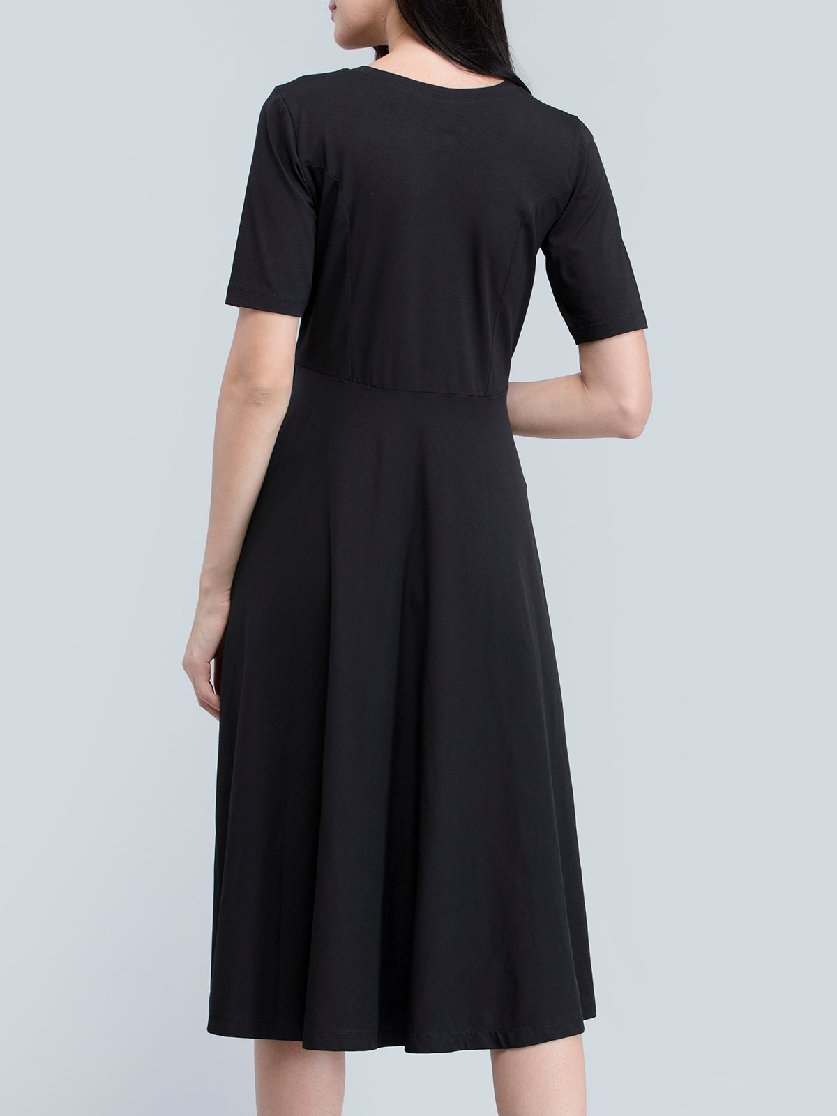 Cotton Round Neck Knitted Fit And Flare Dress - Black| Formal Dresses