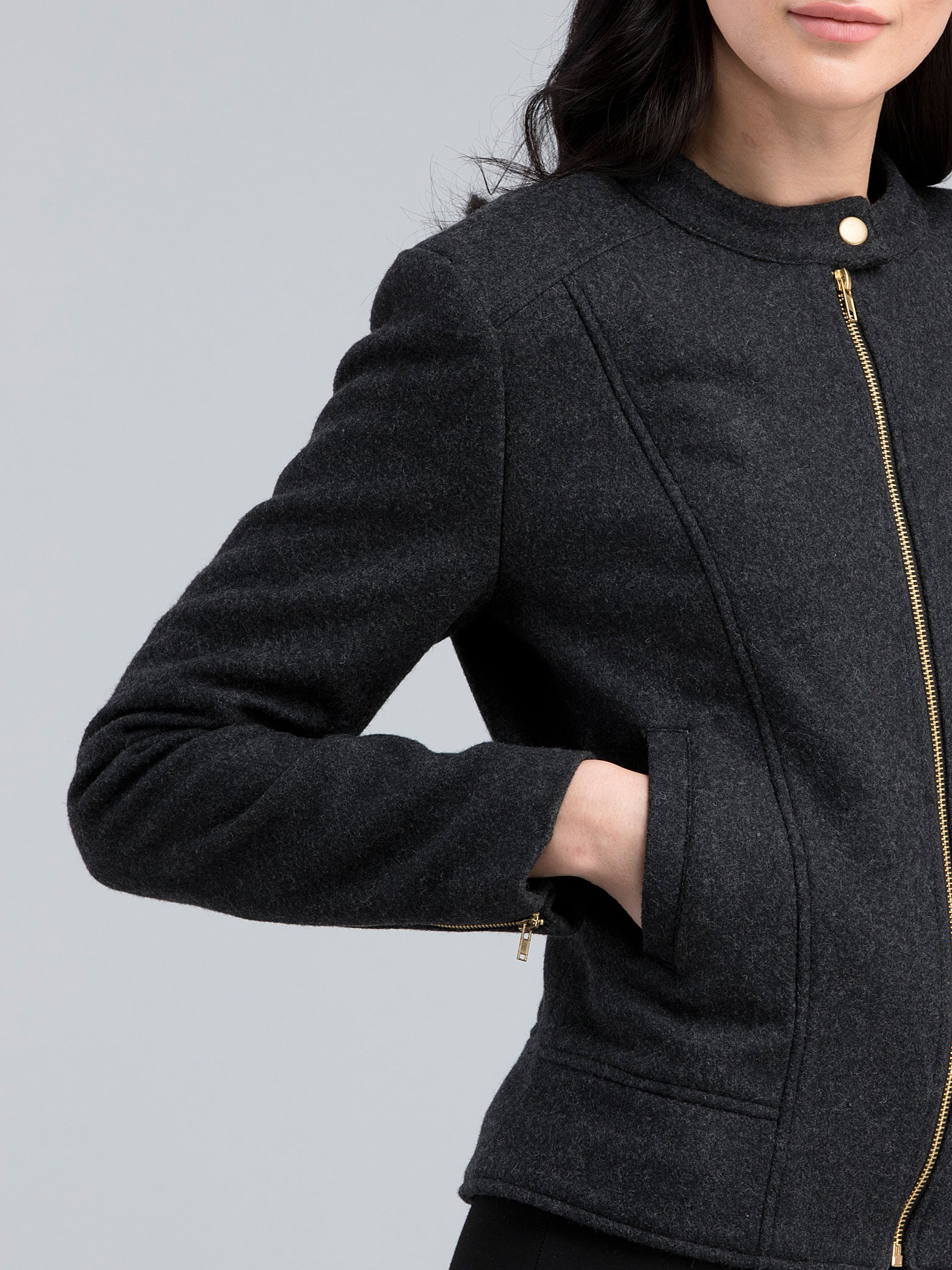 Cotton Wool Felt Panelled Jacket - Dark Grey