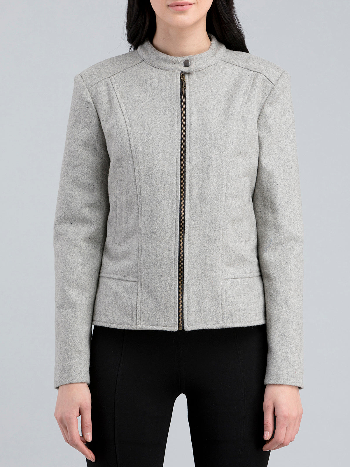 Cotton Wool Felt Panelled Bomber Jacket - Grey