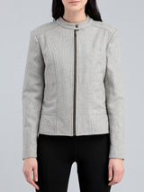 Cotton Wool Felt Panelled Bomber Jacket - Grey