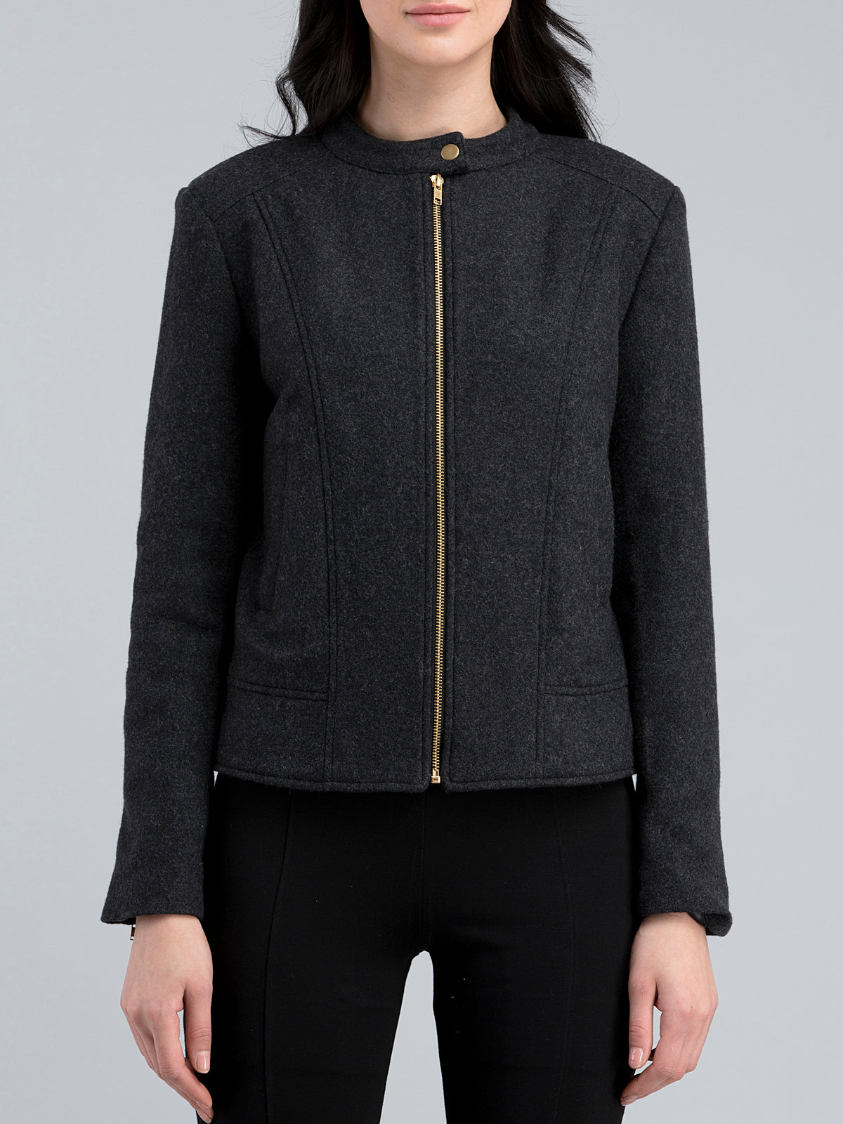 Cotton Wool Felt Panelled Jacket - Dark Grey