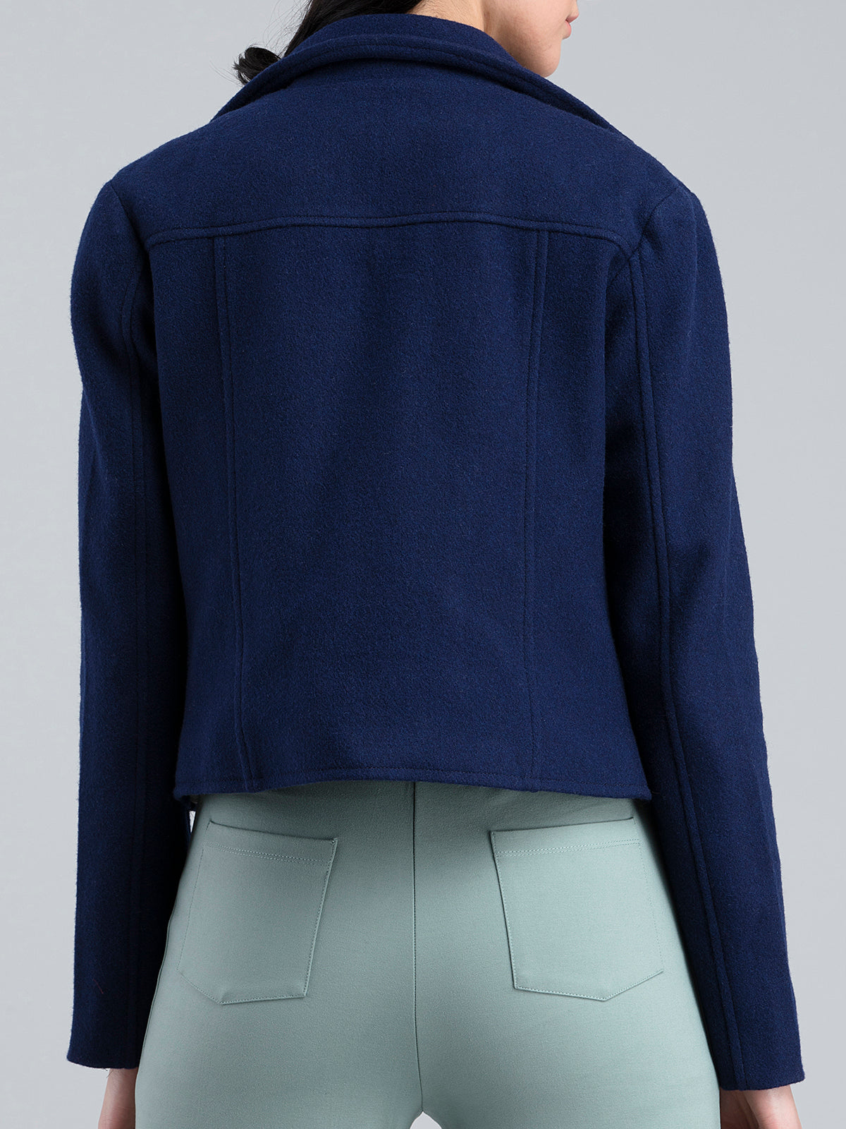 Cotton Wool Jacket With Zip - Navy