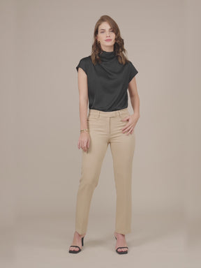 High Waist Bootcut Pants - Beige