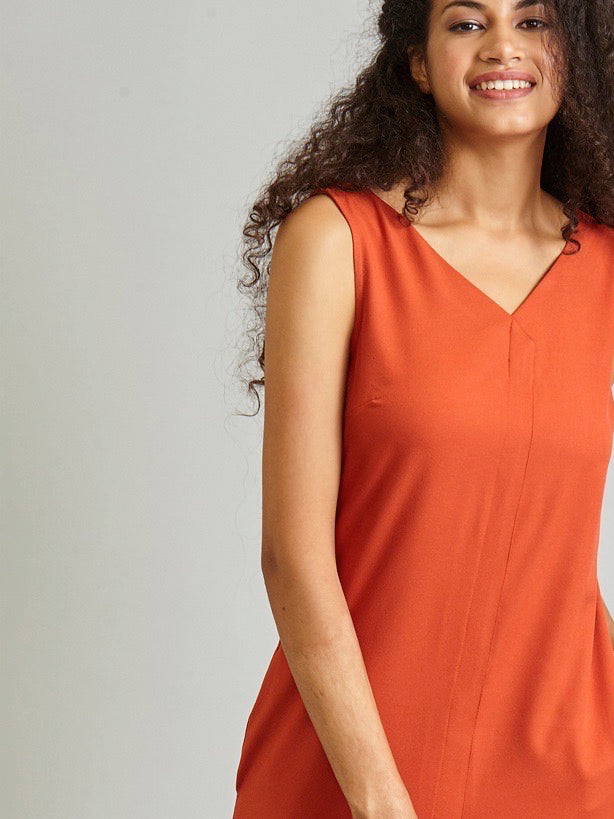 V Neck Front Slit Midi Dress - Rust| Formal Dresses