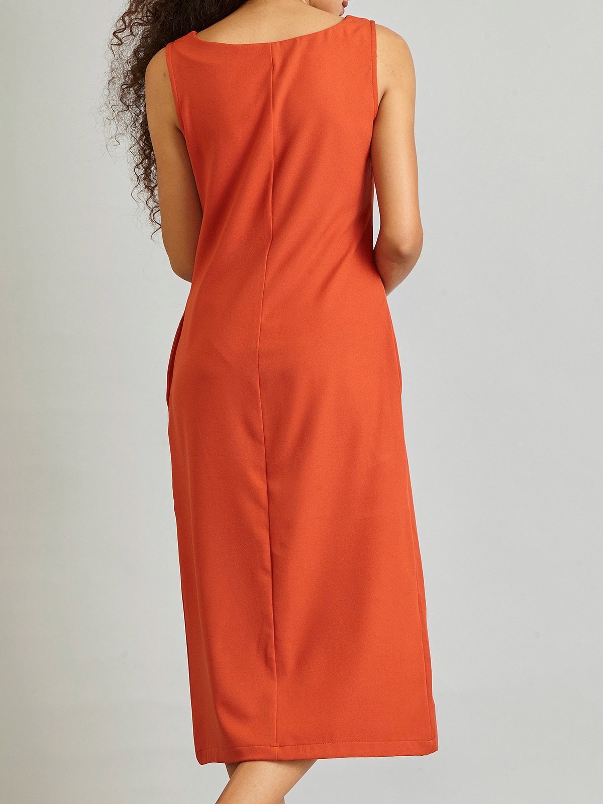V Neck Front Slit Midi Dress - Rust| Formal Dresses