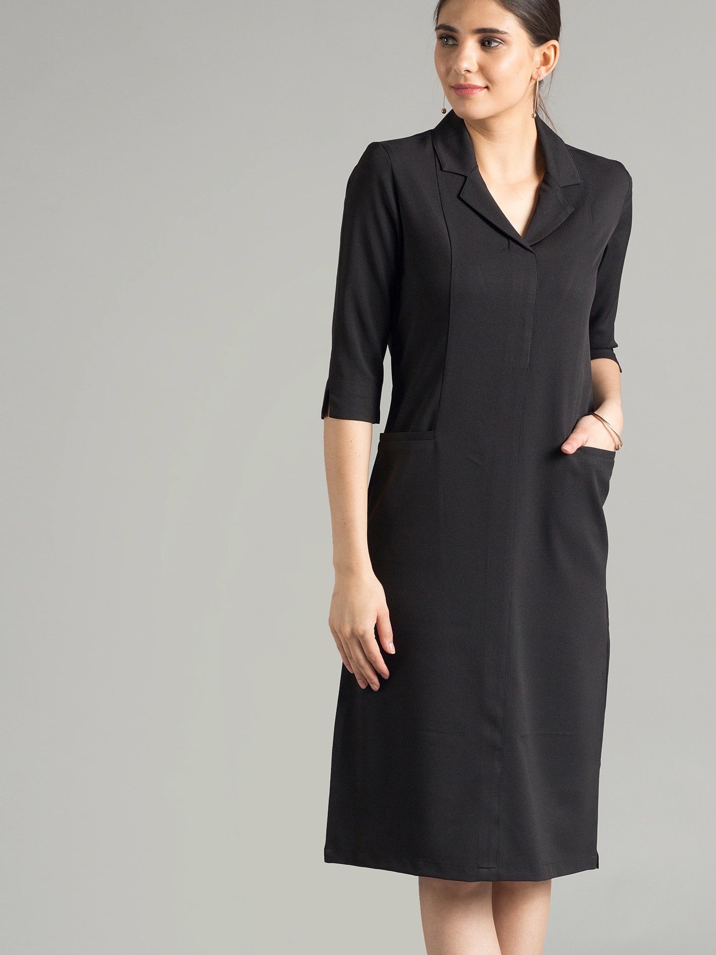 Front Pocket Lapel Dress - Black| Formal Dresses