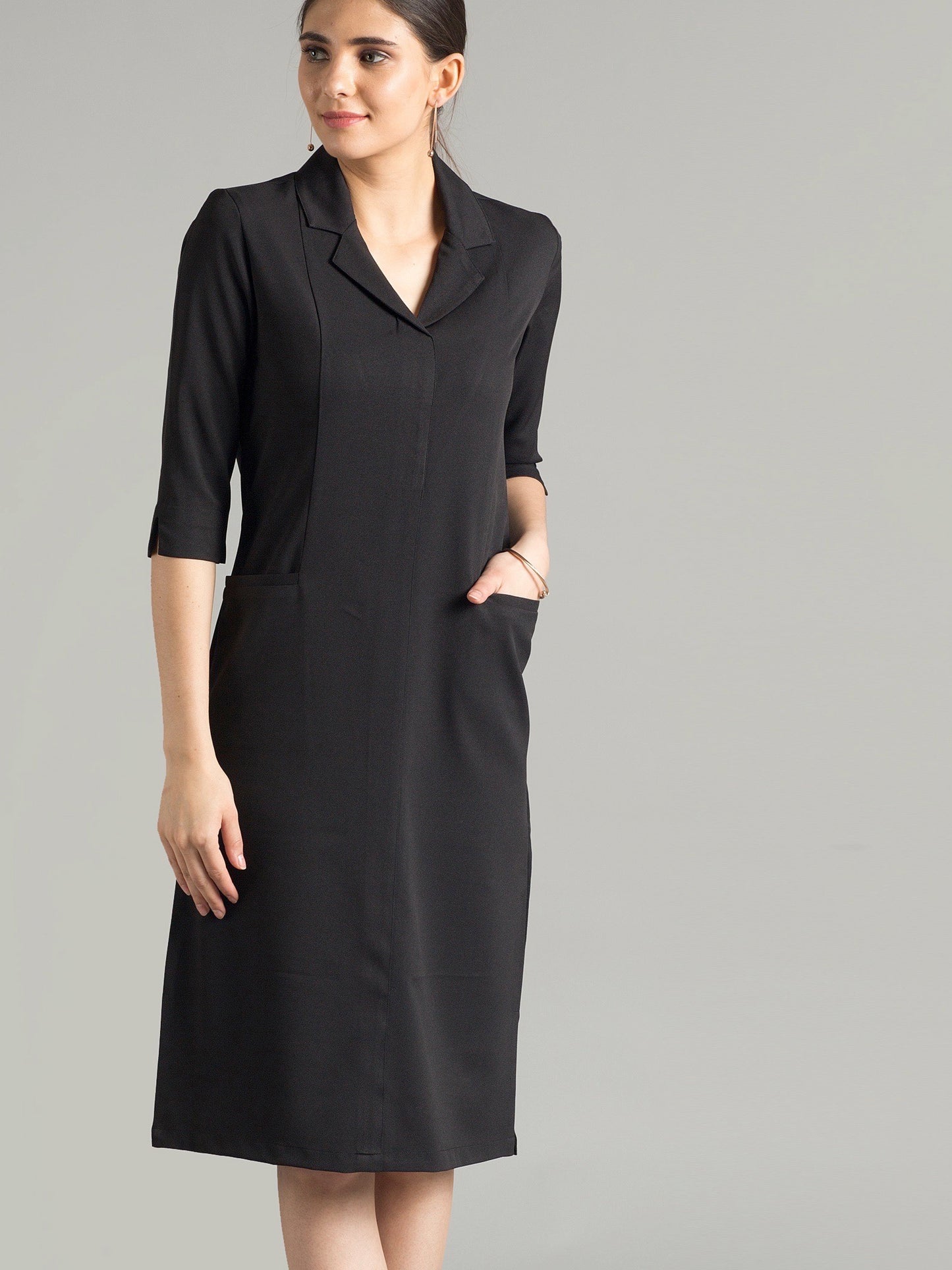 Front Pocket Lapel Dress - Black| Formal Dresses