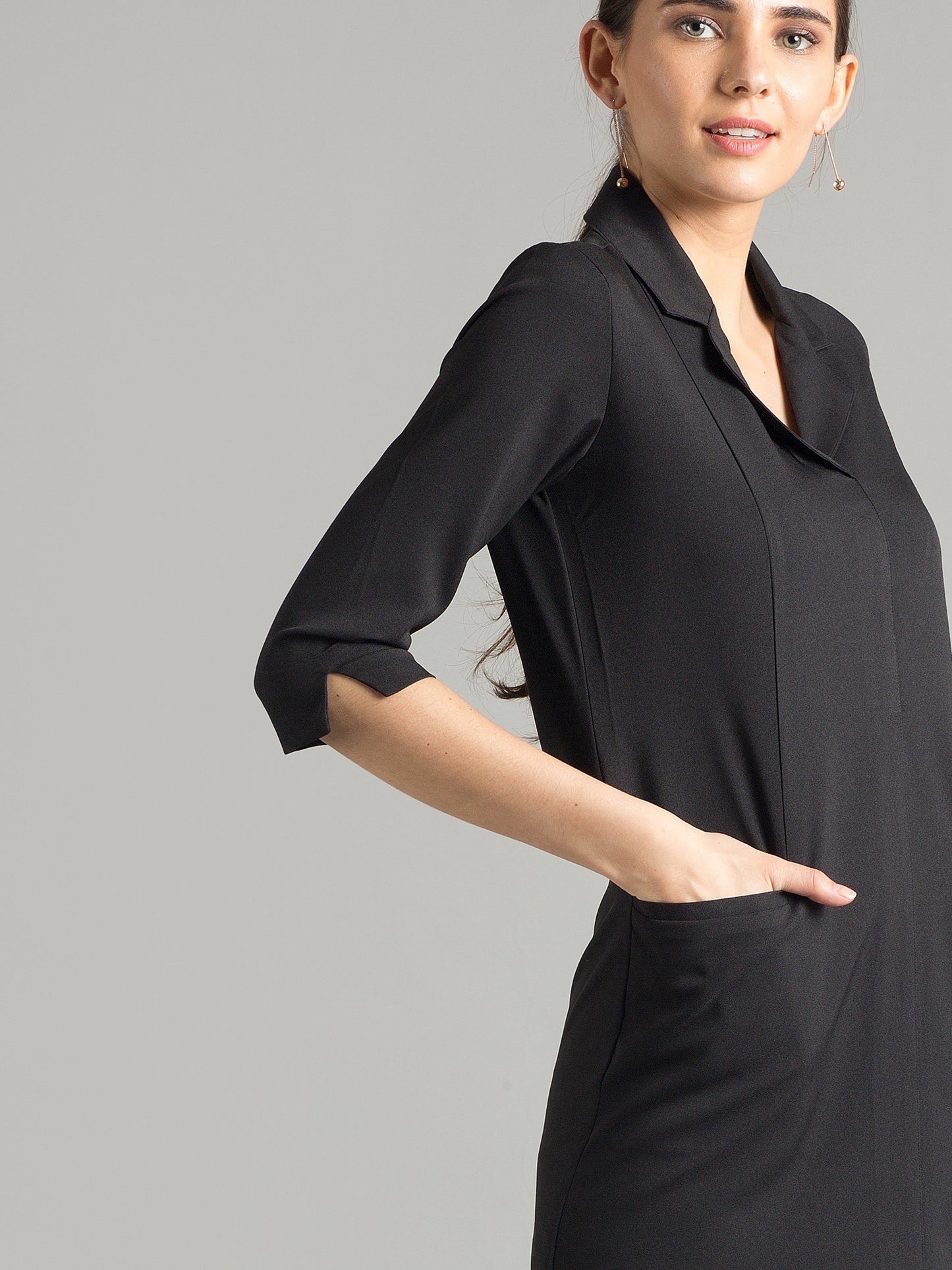Front Pocket Lapel Dress - Black| Formal Dresses