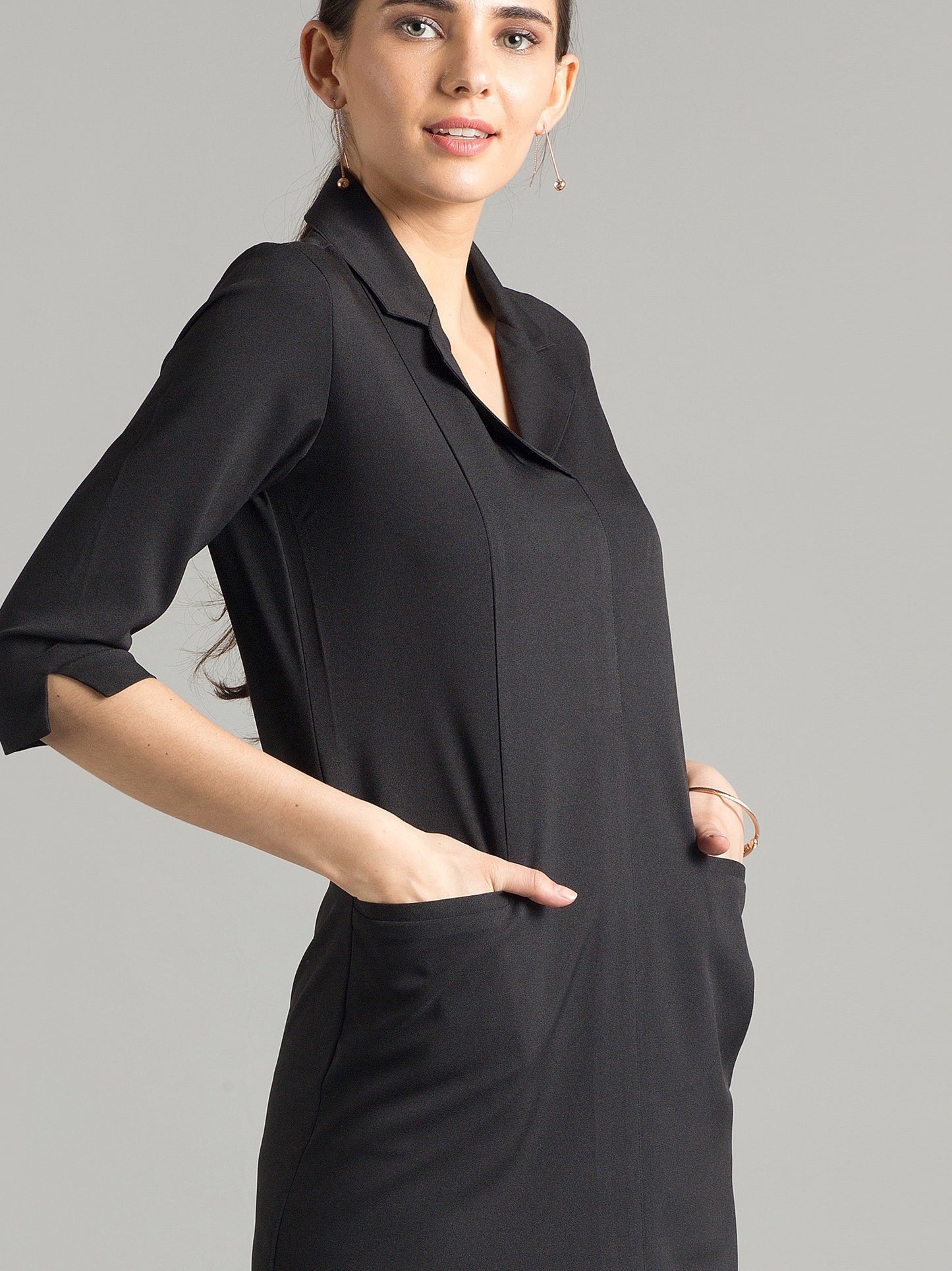 Front Pocket Lapel Dress - Black| Formal Dresses