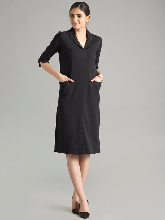 Front Pocket Lapel Dress - Black| Formal Dresses