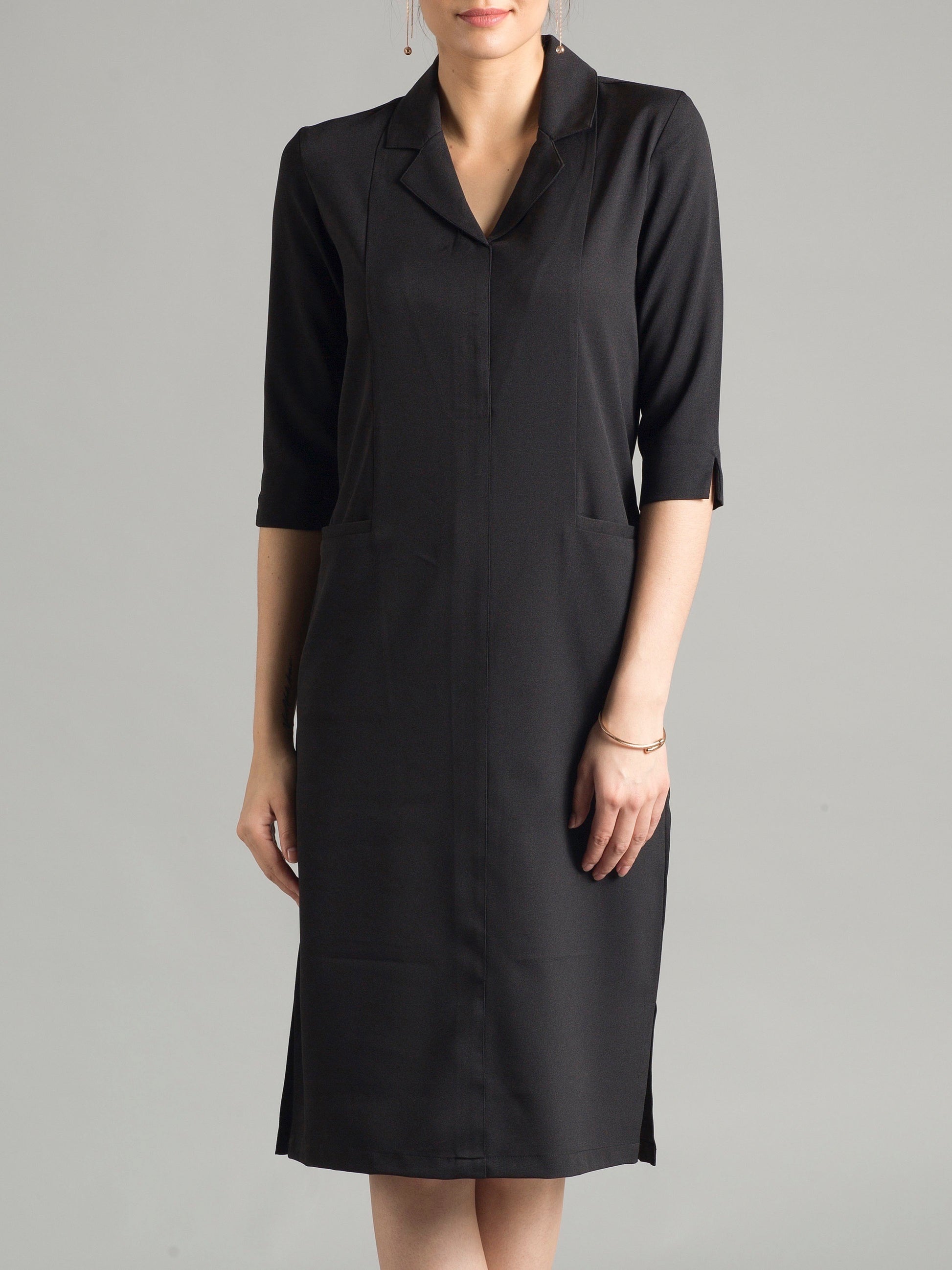 Front Pocket Lapel Dress - Black| Formal Dresses