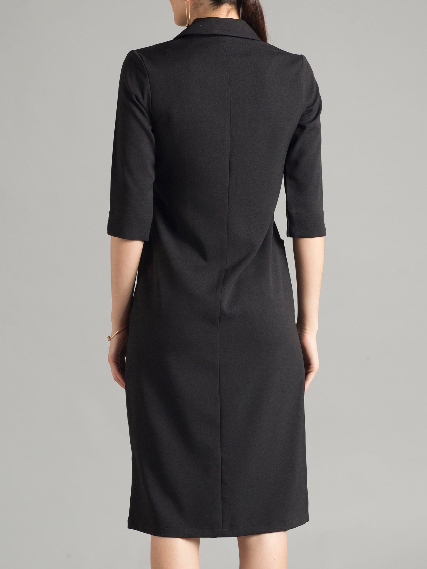 Front Pocket Lapel Dress - Black| Formal Dresses