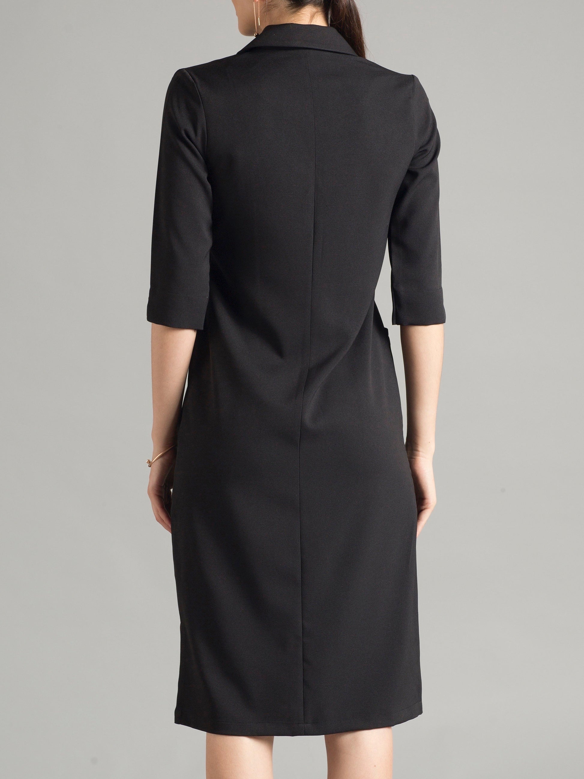 Front Pocket Lapel Dress - Black| Formal Dresses