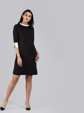 Quarter Sleeve Colour Block Above Knee Dress - Black & White| Formal Dresses