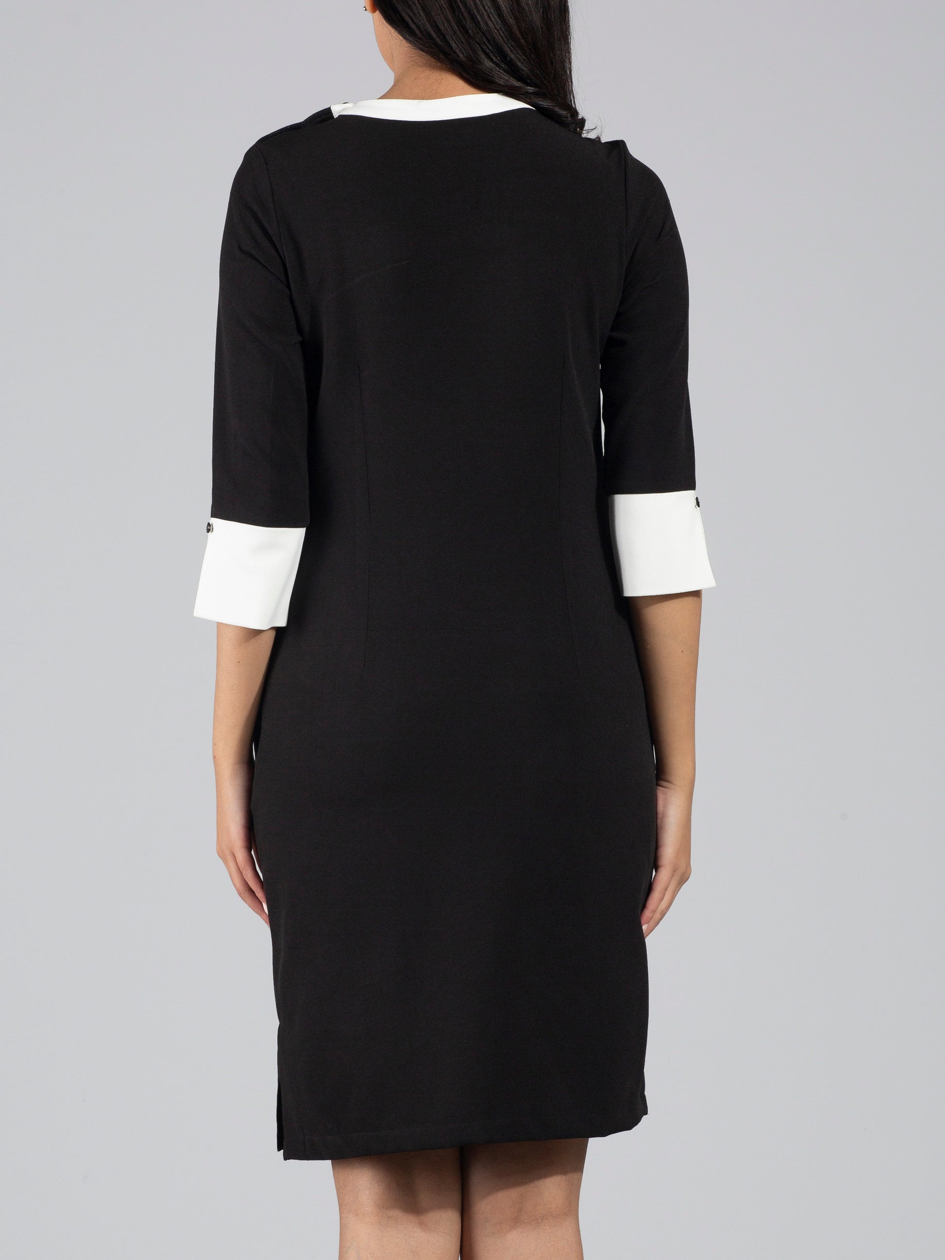 Quarter Sleeve Colour Block Above Knee Dress - Black & White| Formal Dresses
