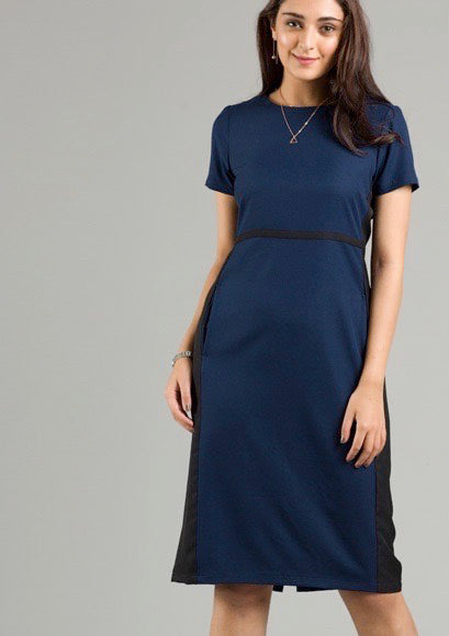 Side Colour Block Panel Shift Dress - Navy| Formal Dresses