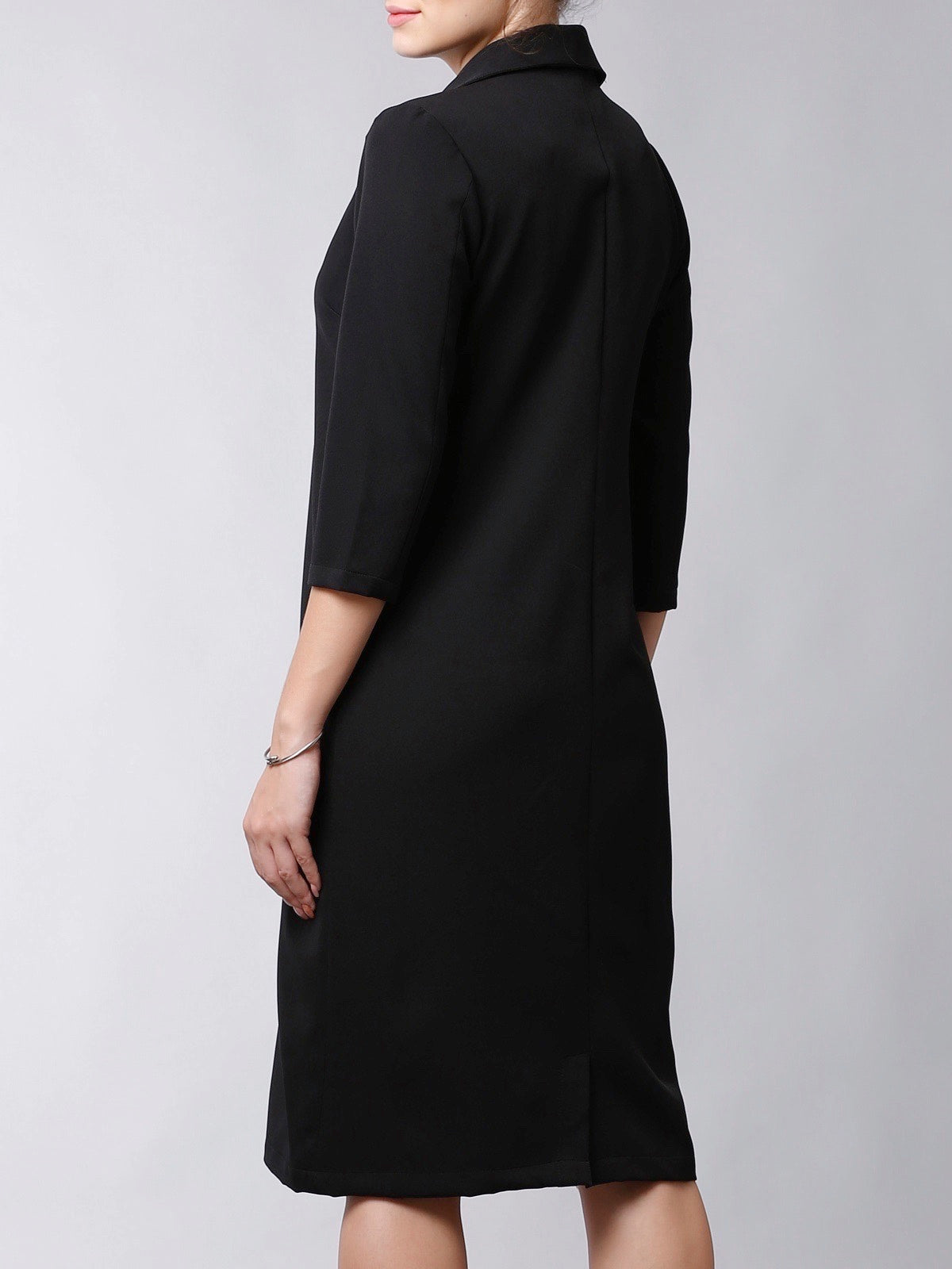 Stitched Lapel Knee Length Shift Dress - Black| Formal Dresses