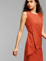 Round Neck Knee Length Shift Dress - Rust| Formal Dresses