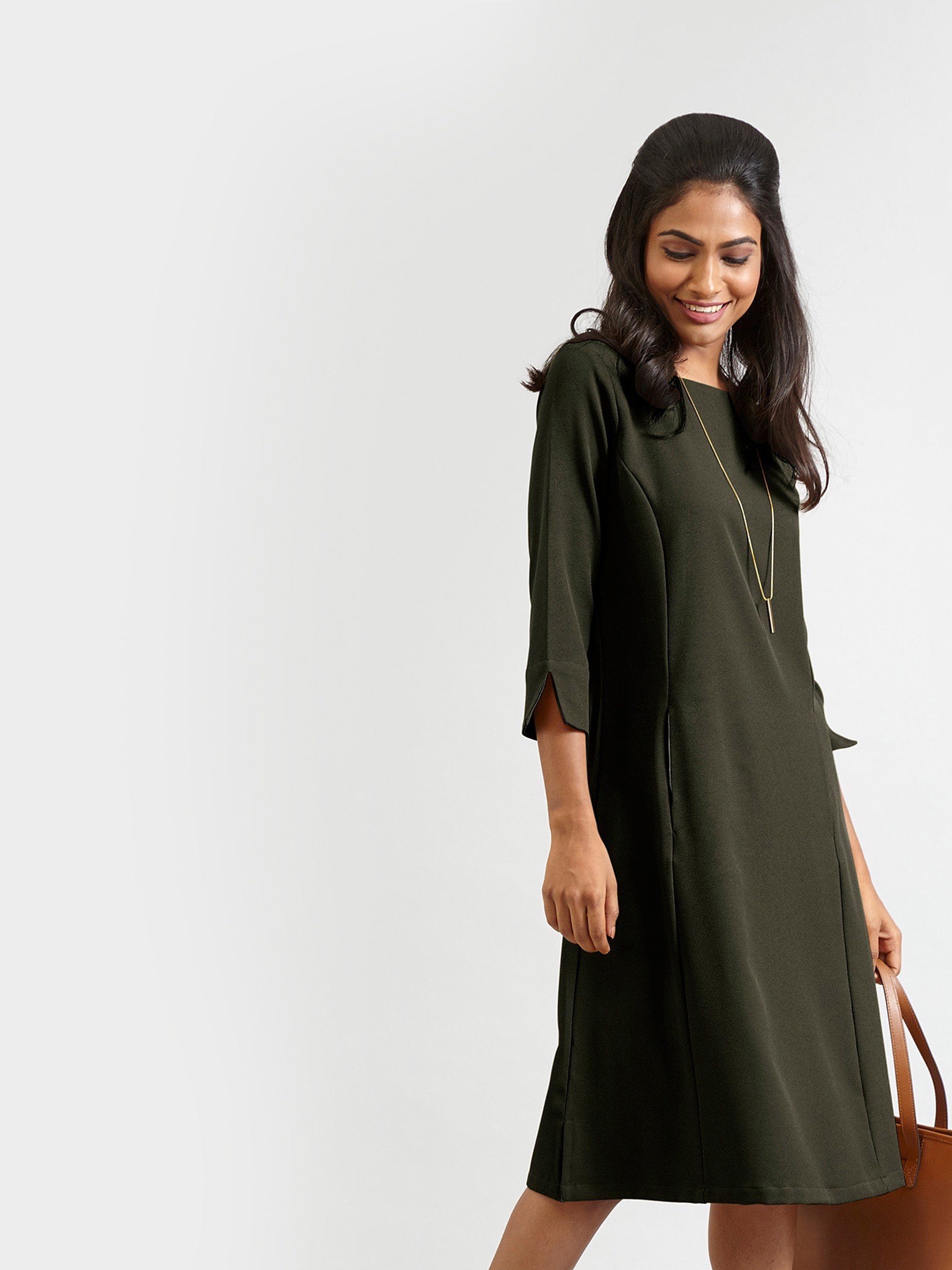 Quarter Sleeves A Line Dress - Seaweed Green| Formal Dresses