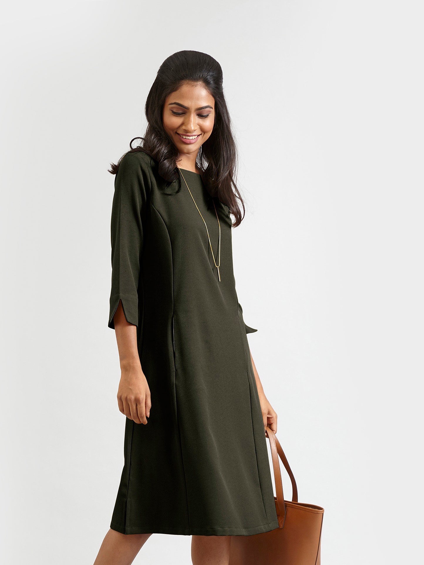 Quarter Sleeves A Line Dress - Seaweed Green| Formal Dresses